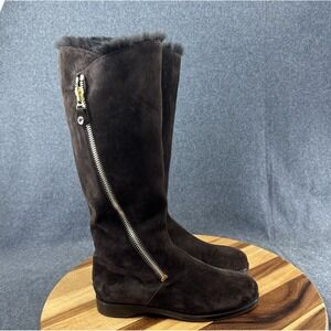 Womens Authentic Jimmy Choo Brown Pull On Fur-lined Flat Boots EU Size 37.5